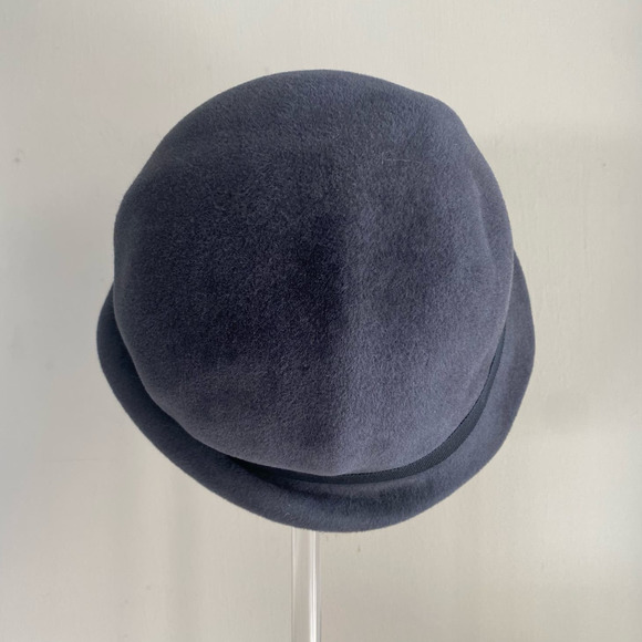 Victor Osborne Tri Ridge Cloche Hat Sz Medium Gray Velour Felt Grosgrain Ribbon - Picture 3 of 6